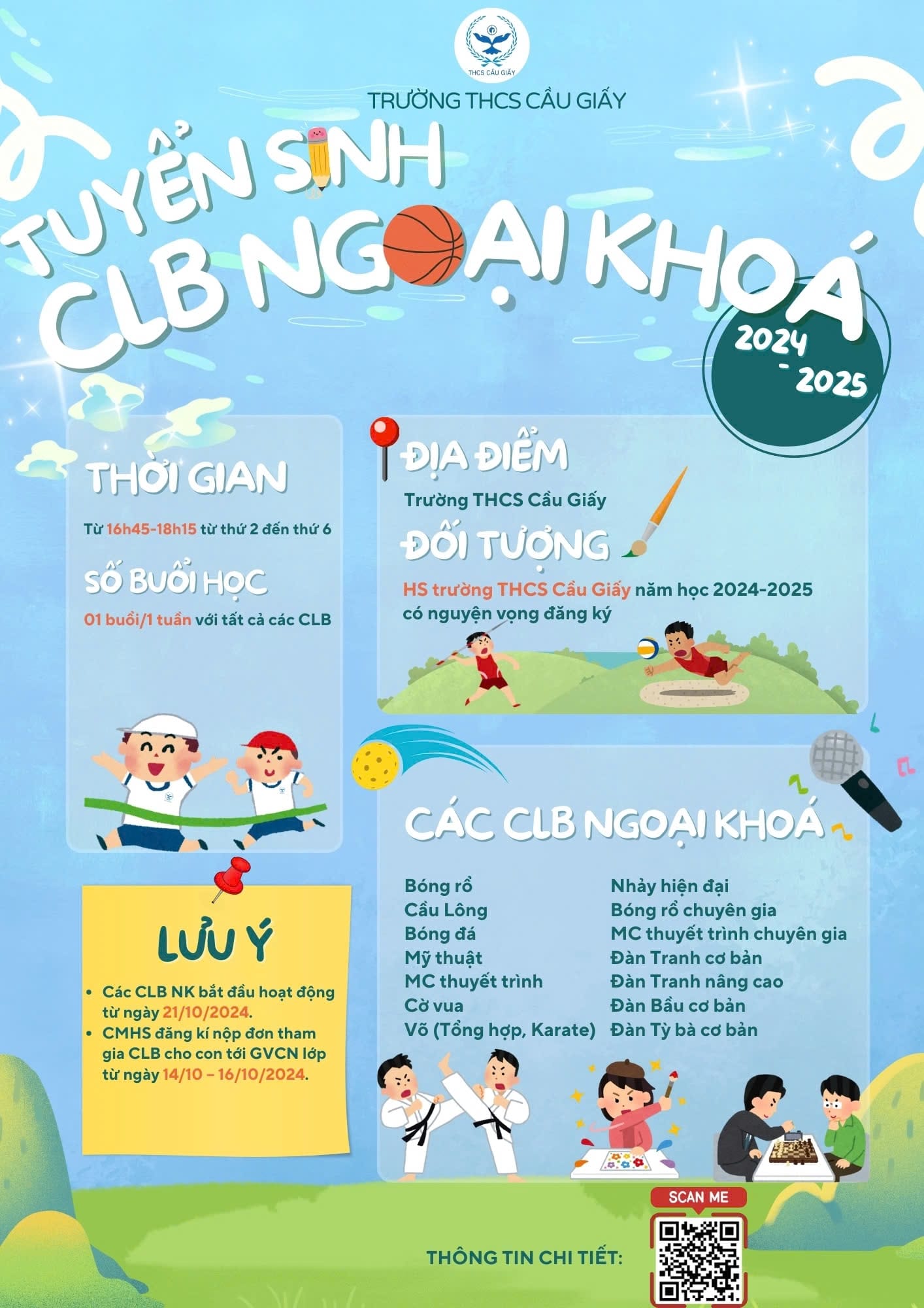 THÔNG BÁO TUYỂN SINH CÂU LẠC BỘ NGOẠI KHOÁ NĂM HỌC 2024-2025