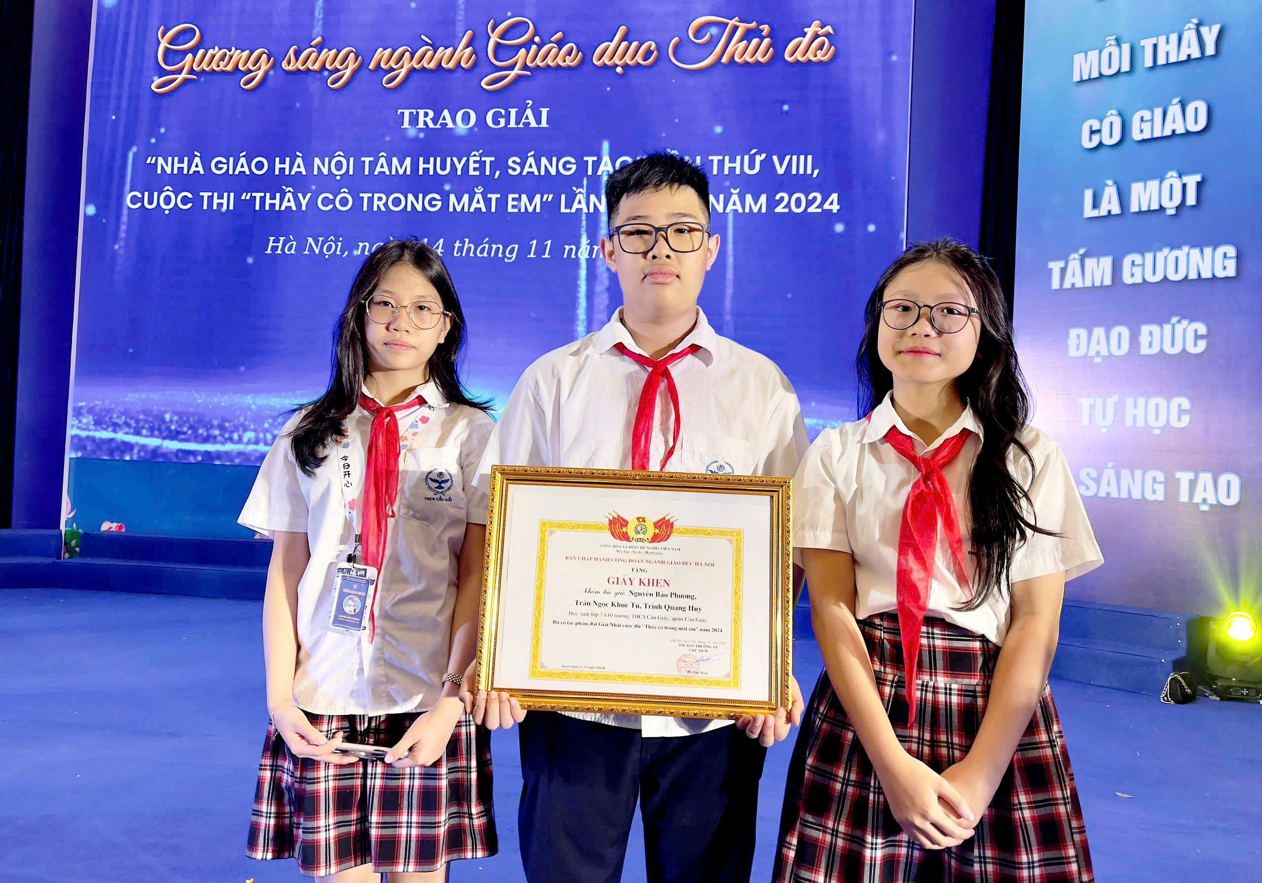 HỌC SINH TRƯỜNG THCS CẦU GIẤY ĐẠT GIẢI NHẤT CUỘC THI “THẦY CÔ TRONG MẮT EM” CẤP THÀNH PHỐ