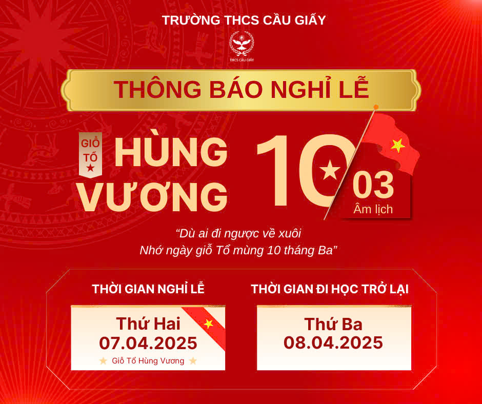 📢 📢 📢 THÔNG BÁO LỊCH NGHỈ LỄ GIỖ TỔ HÙNG VƯƠNG