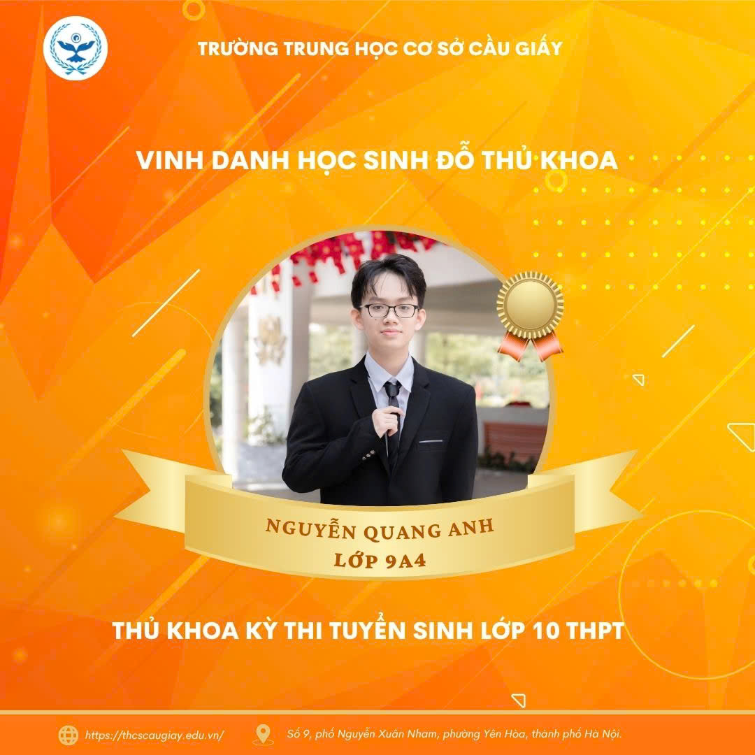 EM NGUYỄN QUANG ANH (9A4) – THỦ KHOA KÌ THI VÀO LỚP 10 THPT NĂM 2025 ĐỖ 6 NGUYỆN VỌNG CHUYÊN