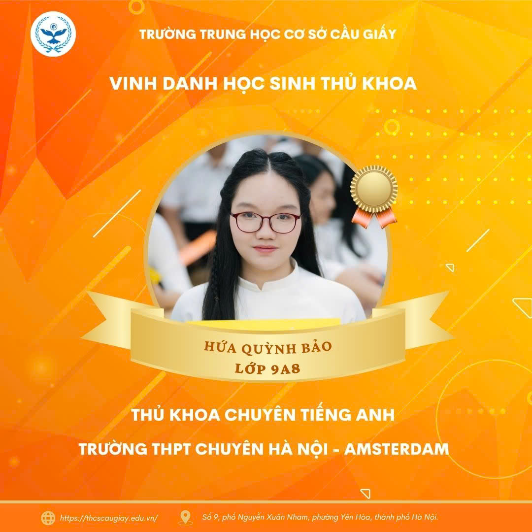 HỌC SINH HỨA QUỲNH BẢO XUẤT SẮC TRỞ THỦ KHOA KÉP CHUYÊN ANH THPT CHUYÊN HÀ NỘI – AMSTERDAM VÀ THPT CHUYÊN SƯ PHẠM, GHI DANH 5 LƯỢT ĐỖ TRƯỜNG CHUYÊN